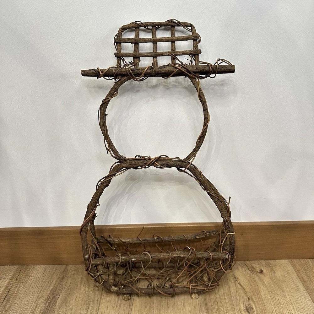 VTG Handmade Grapevine Snowman 18" Wicker Rustic‎ Primitive Christmas Decor
